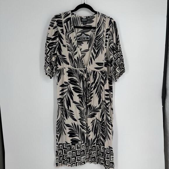 Angie Tops - Angie kimono small S black white tropical swim cover up cruise vacation summer